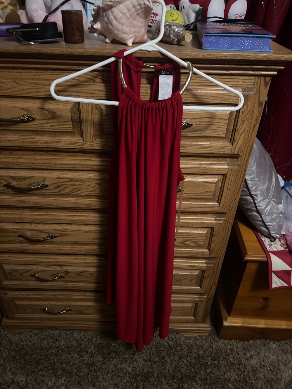 MSK Red Halter Swing Dress with Gold Chain Straps